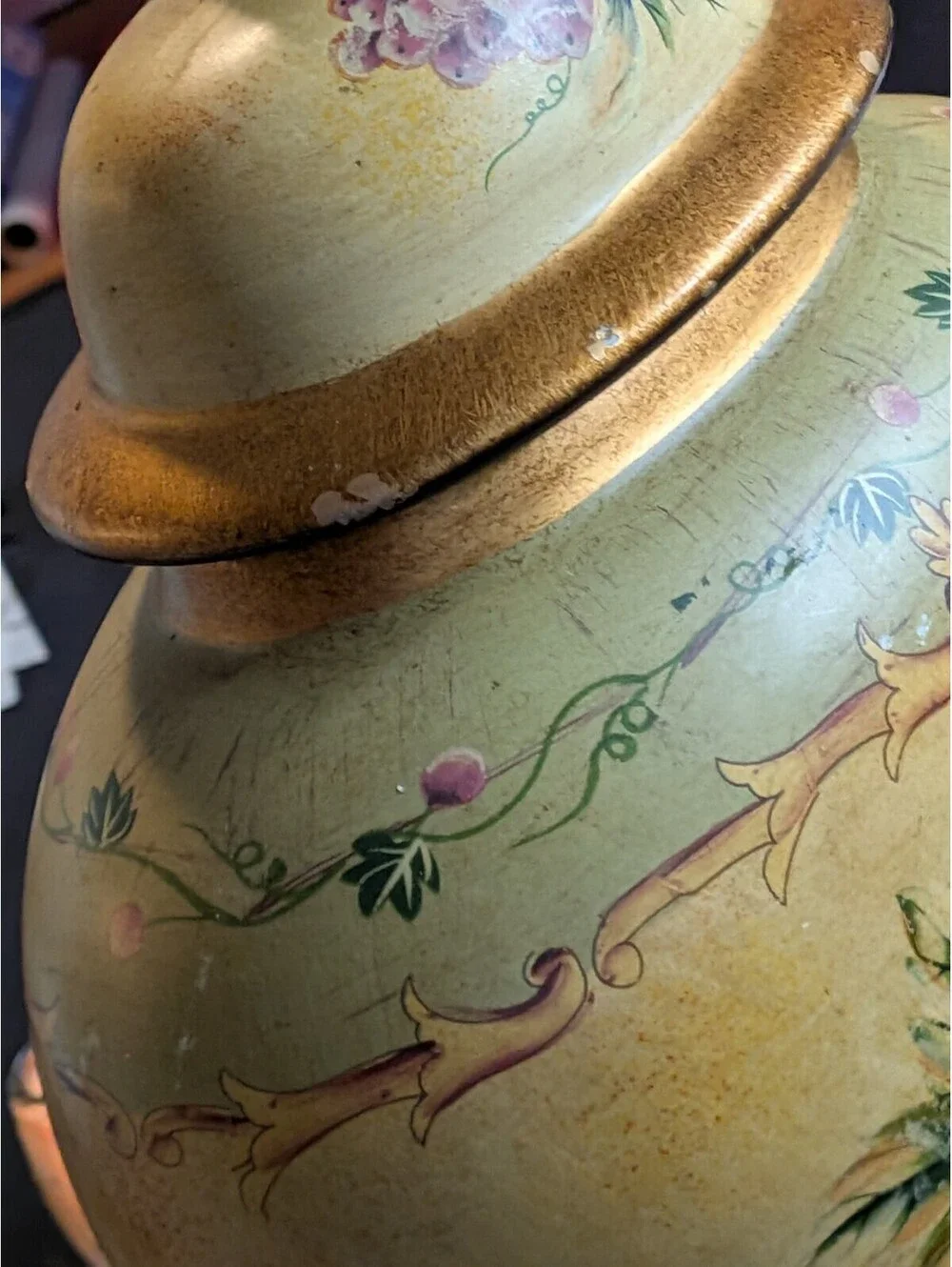 Vintage Hand Painted Decorative Vase Grapes Fruit Motif Rustic Home Decor
